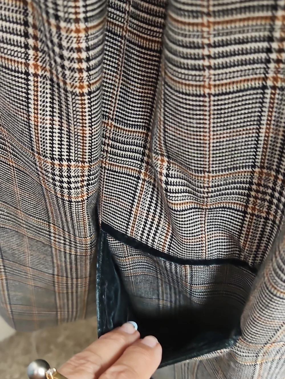 Free People Fall Autumn Plaid Shawl Collar Blazer with Black Trim